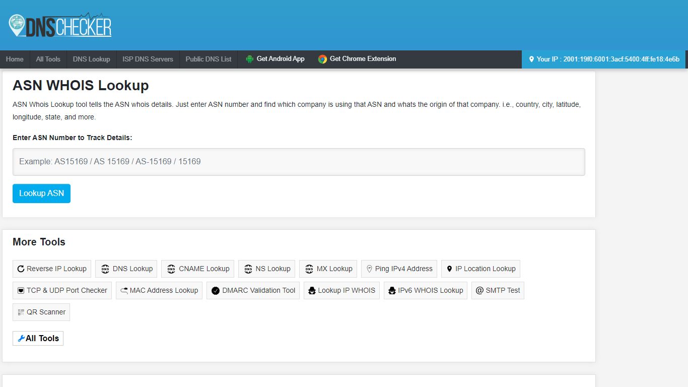 ASN Lookup - ASN WHOIS, Organization - DNS Checker